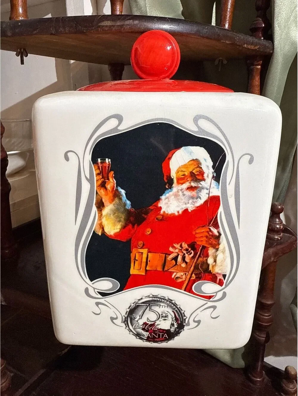 C7. Vintage Coca Cola 75th Anniversary Snack/ Cookie Jar w Orig Box by Gibson